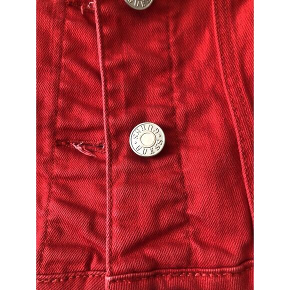 Guess Denim Jacket Womens Small Red Button Up Jean Trucker Biker H1 - Picture 4 of 8